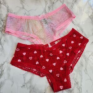 PINK Victoria's Secret V-Cut Front Wear Everywhere Lace Cheekster 2 Pack M